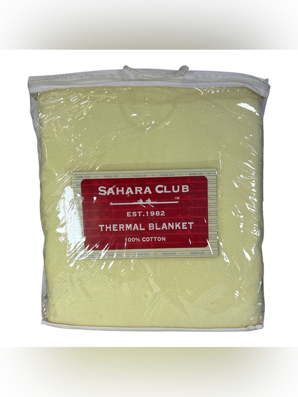 Vintage Sahara Club 100% Cotton Queen Size Thermal Blanket Yellow 100" x 86"